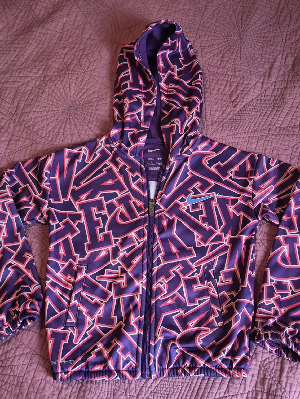 Nike Kids Purple Hooded Jacket with Pink Accent Logo Print